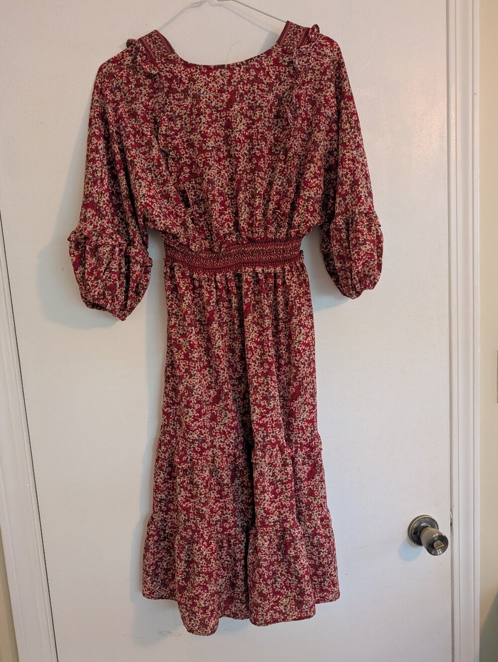Max Studio Burgundy Floral V-Neck Midi Dress - Picture 3 of 4